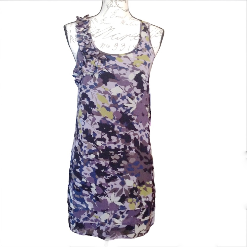 Kensie Dress Crepe Chiffon Ruffle Floral Summer Sheath Dress NWT